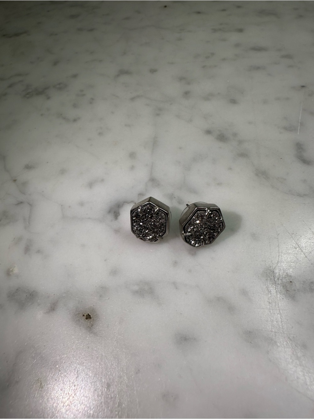 Kendra Scott Silver Hexagon Charcoal Druzy Stud Earrings